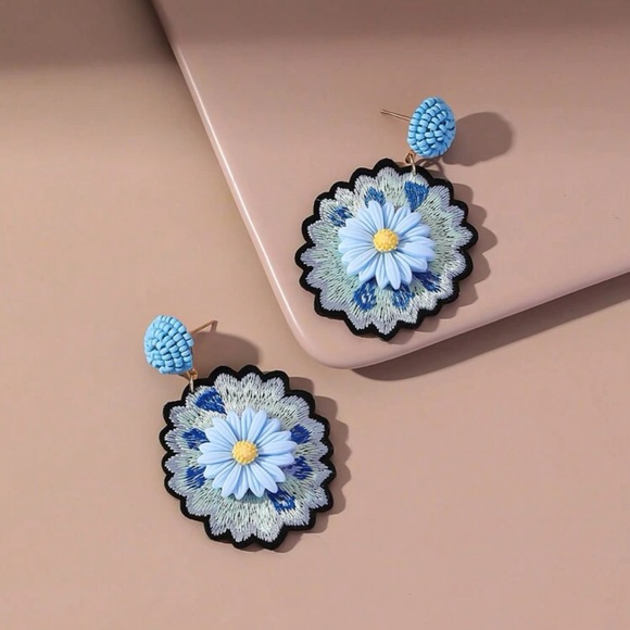 Flower Embroidered Earrings - Picture 6 of 6